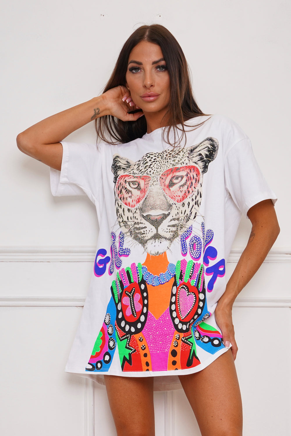Studded Leopard Print T-Shirt Dress