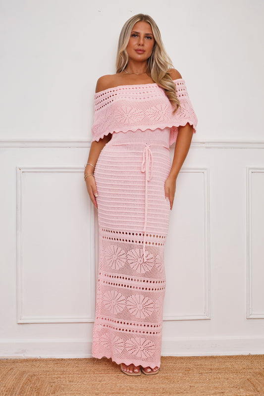 Elose Couchet Bardot Maxi Dress Pink