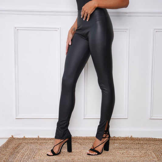 Pu Split Leg Leggings Black