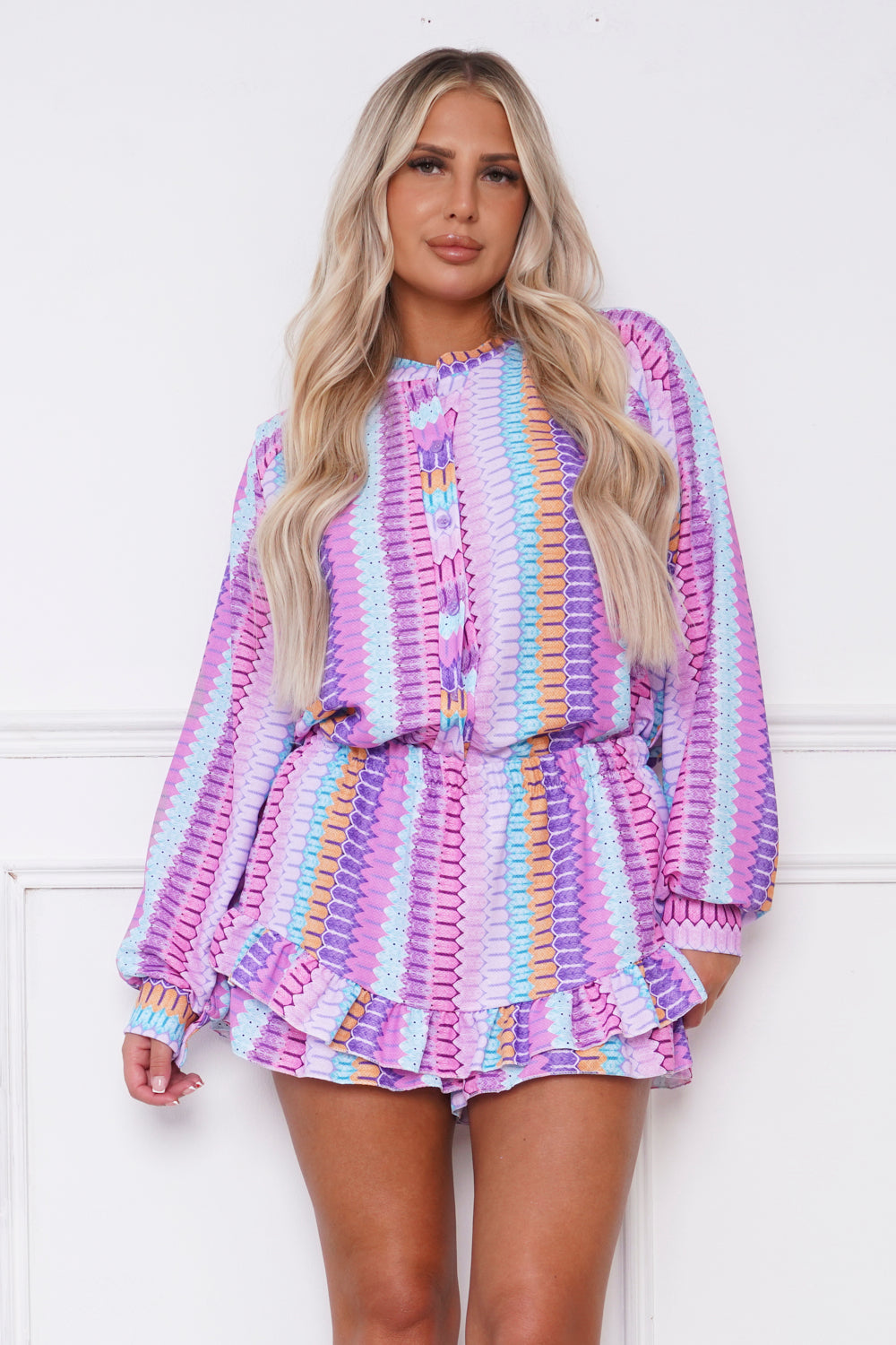 Raven Zig Zag Print Skort Co Ord Set Lilac