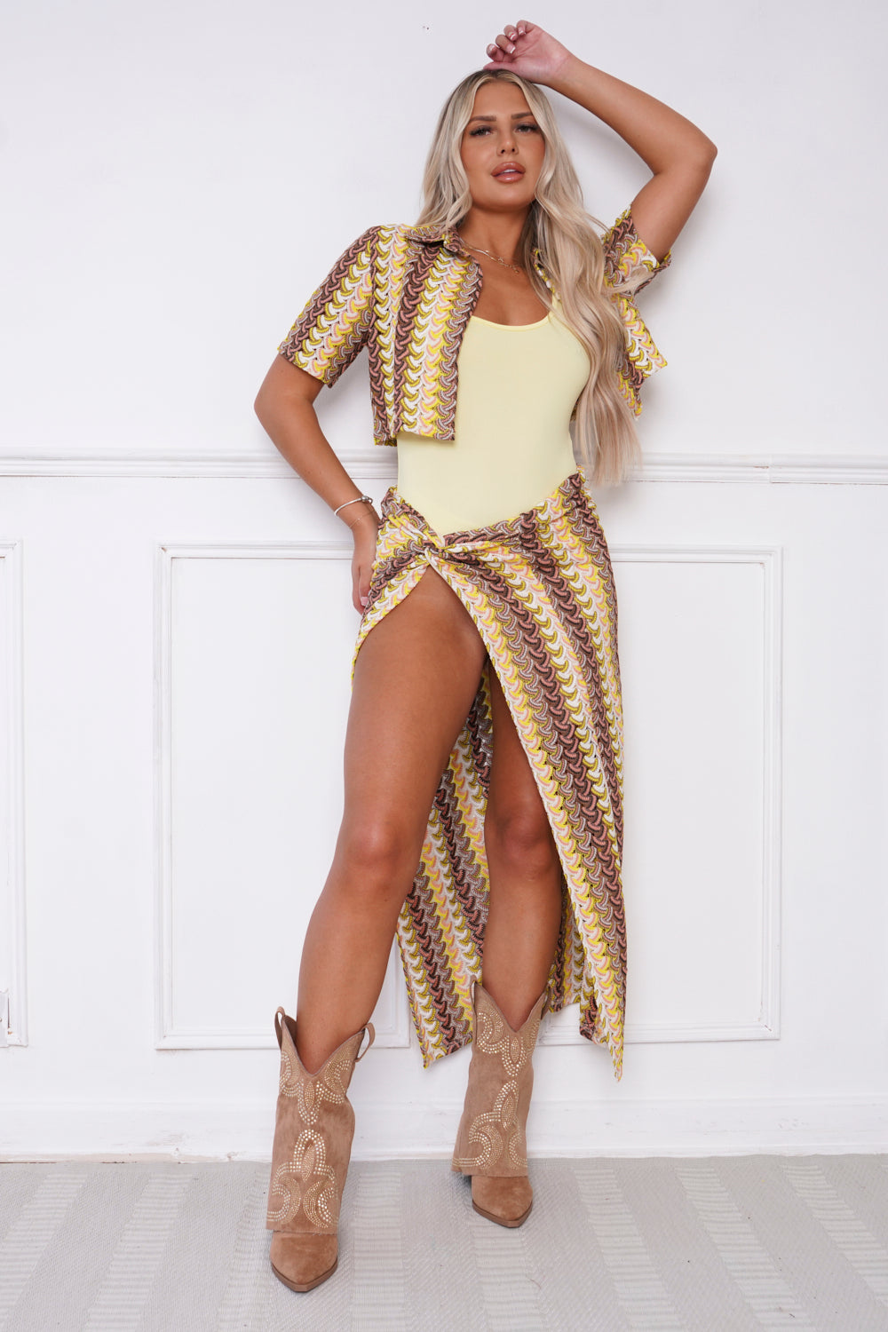 Malibu Cropped Jacket & Maxi Skirt Co Ord Yellow