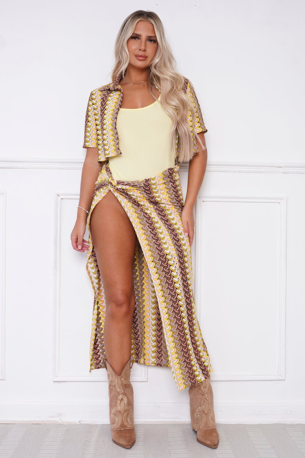 Malibu Cropped Jacket & Maxi Skirt Co Ord Yellow