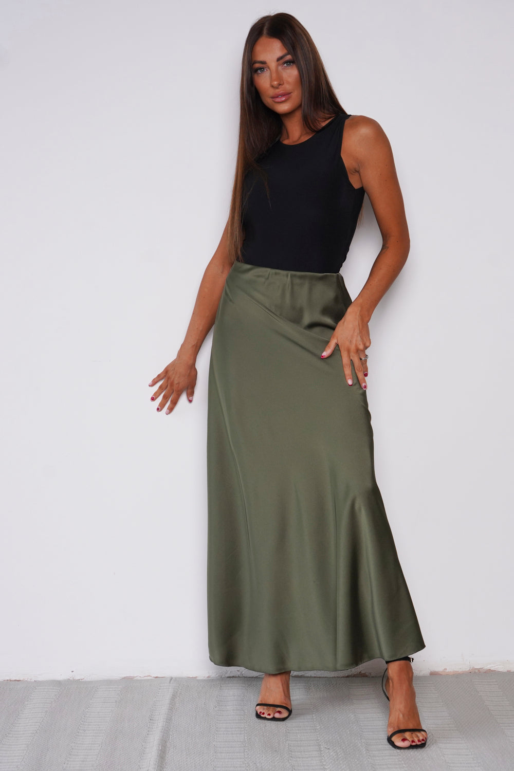 Vivienne Slinky Maxi Skirt Khaki