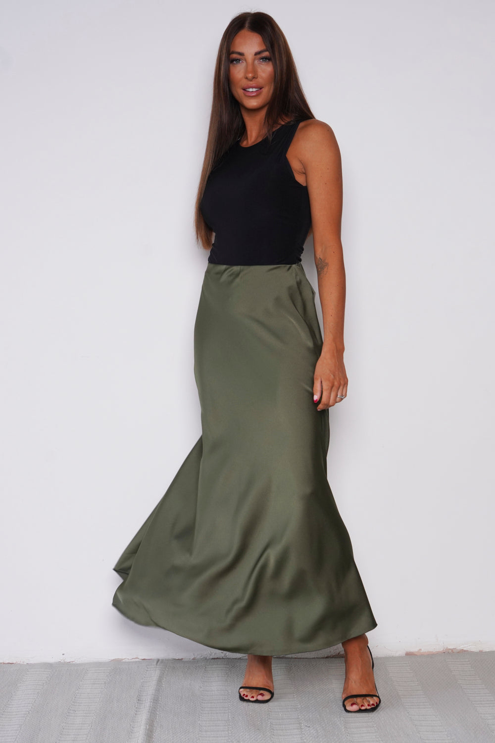 Vivienne Slinky Maxi Skirt Khaki