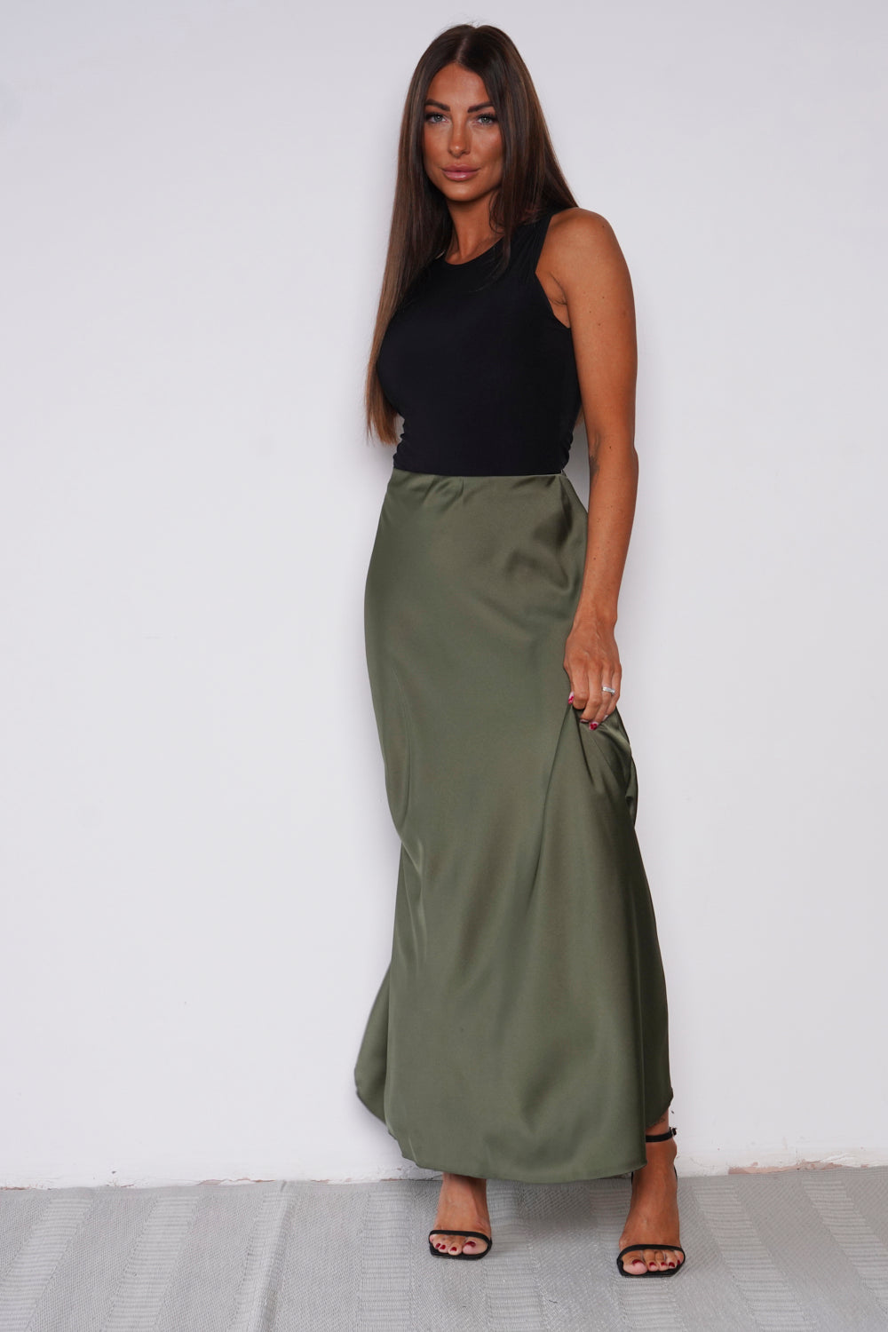 Vivienne Slinky Maxi Skirt Khaki