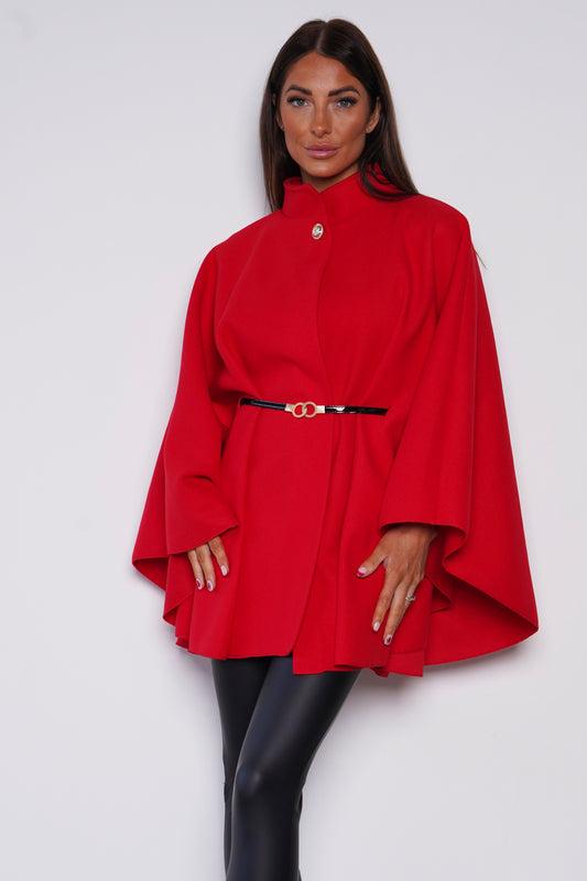 Cadina Belted Cape Red