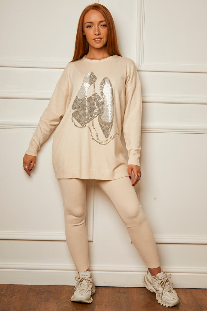 Crystal luxury soft knit lounge suit CREAM