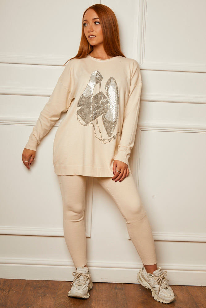 Crystal luxury soft knit lounge suit CREAM