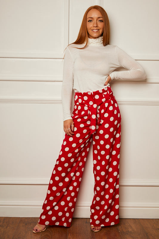 Spotted Wide Leg Trouser Red