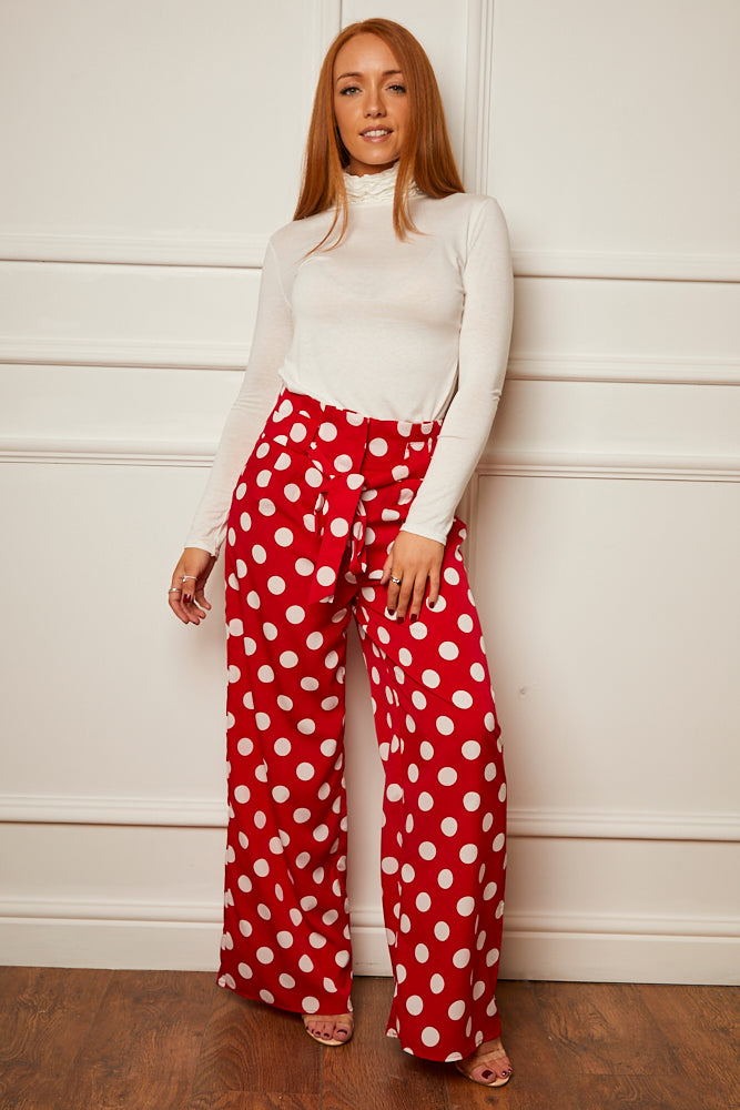 Spotted Wide Leg Trouser Red